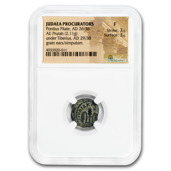 Judæa Procurators AE Prutah Pontius Pilate (26-36 AD) F NGC (T2) Judæa Procurators AE Prutah Pontius Pilate (26-36 AD) F NGC (T2)
